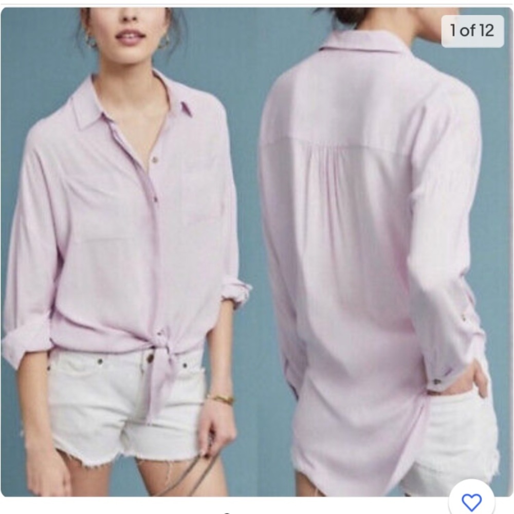 Maeve Anthropologie Silky Viscose Fabric Tie Knot Front Lavender Blouse